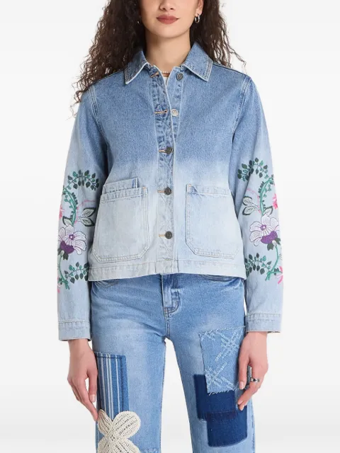 Desigual floral-embroidered denim jacket