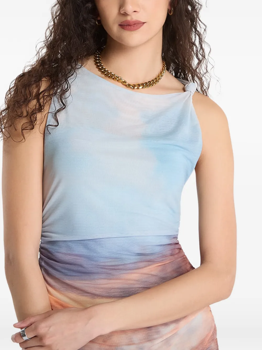 Desigual Jurk met ruches en wolkenprint Blauw