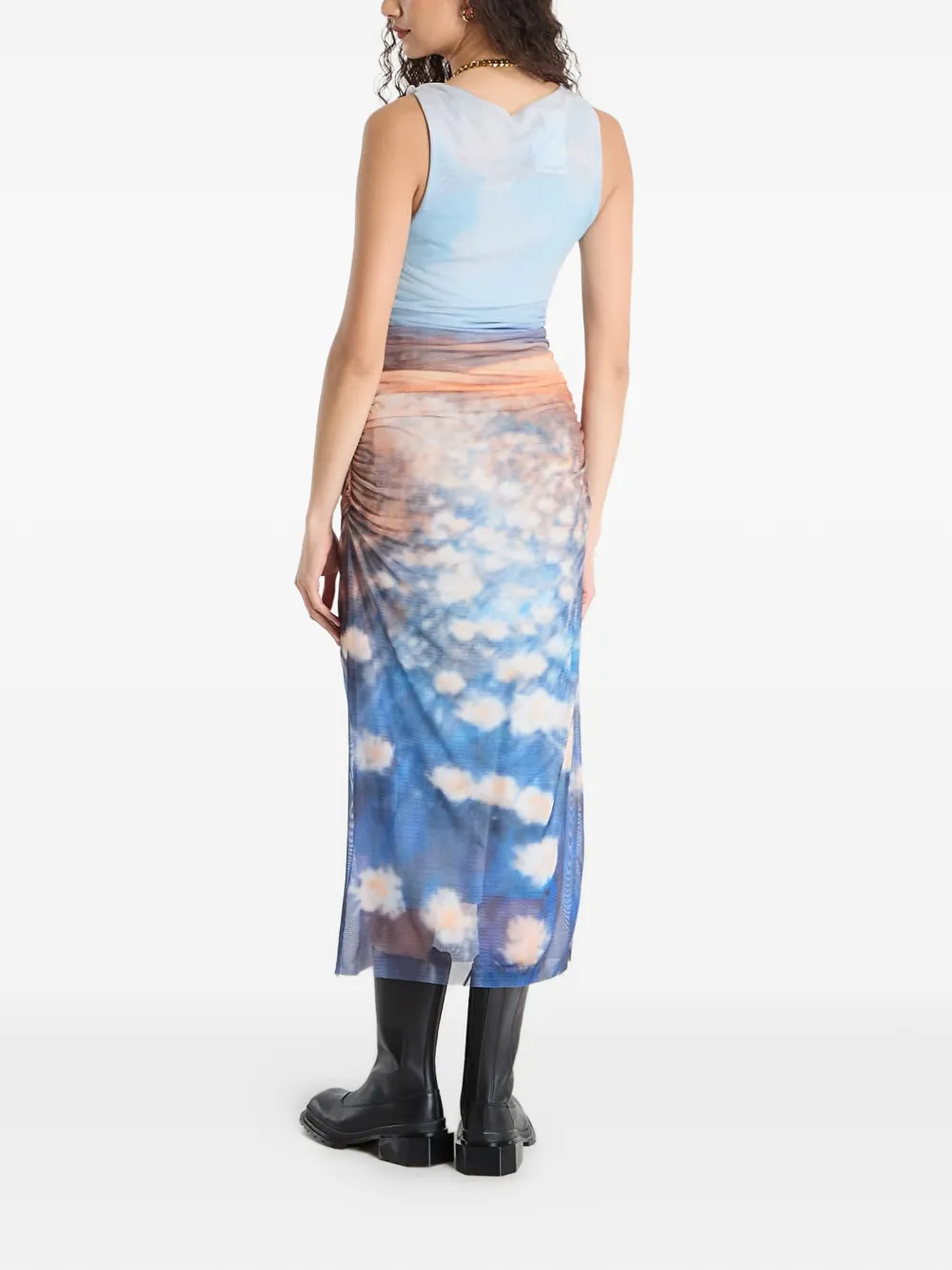 Desigual Jurk met ruches en wolkenprint Blauw