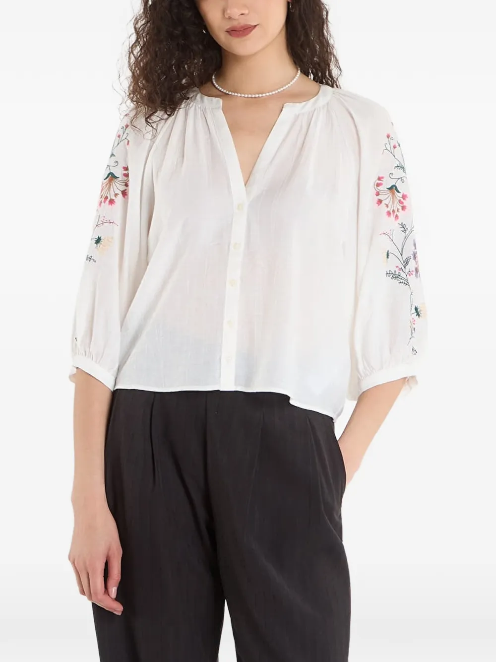 Desigual floral-embroidered puff-sleeve blouse - Bianco