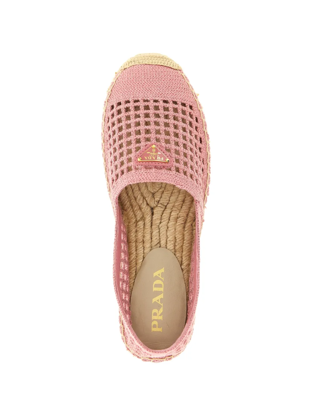 Prada crochet-knit logo-plaque espadrilles Roze
