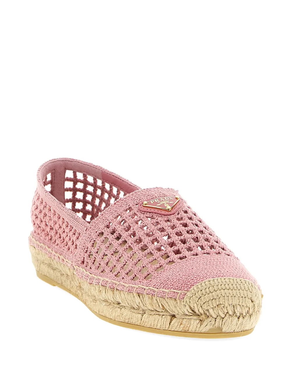 Prada crochet-knit logo-plaque espadrilles Roze
