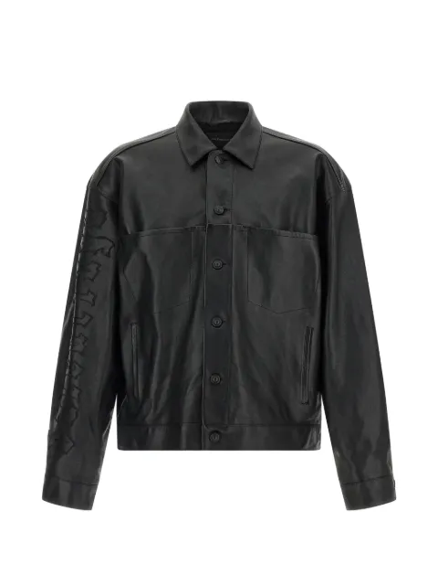 Balenciaga Gothic Denim embroidered leather shirt jacket