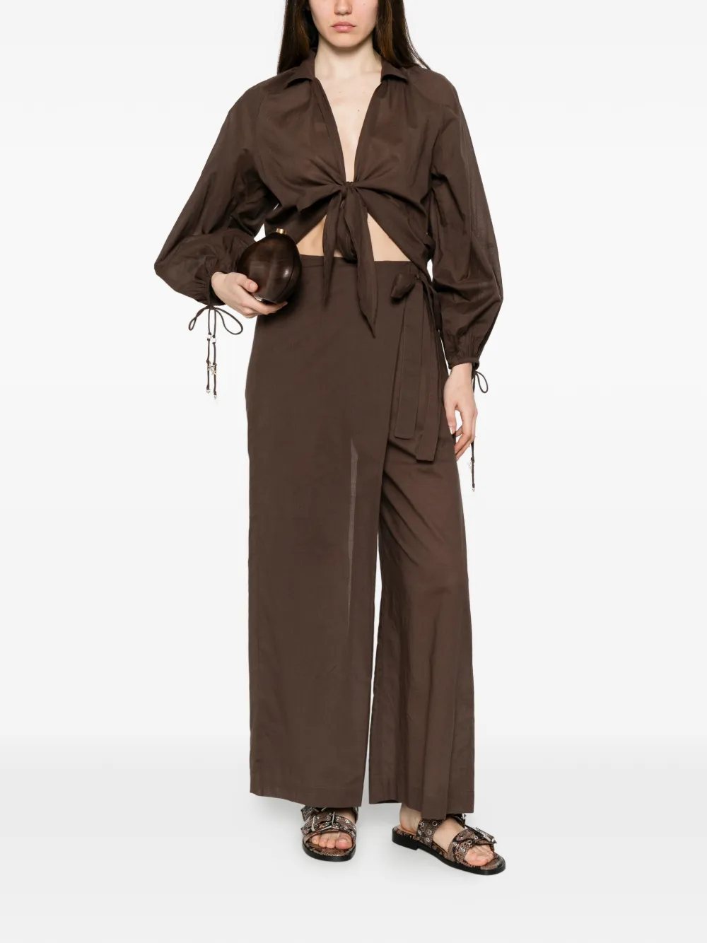 TWINSET Top met wijde pijpen en gestrikte voorkant Bruin