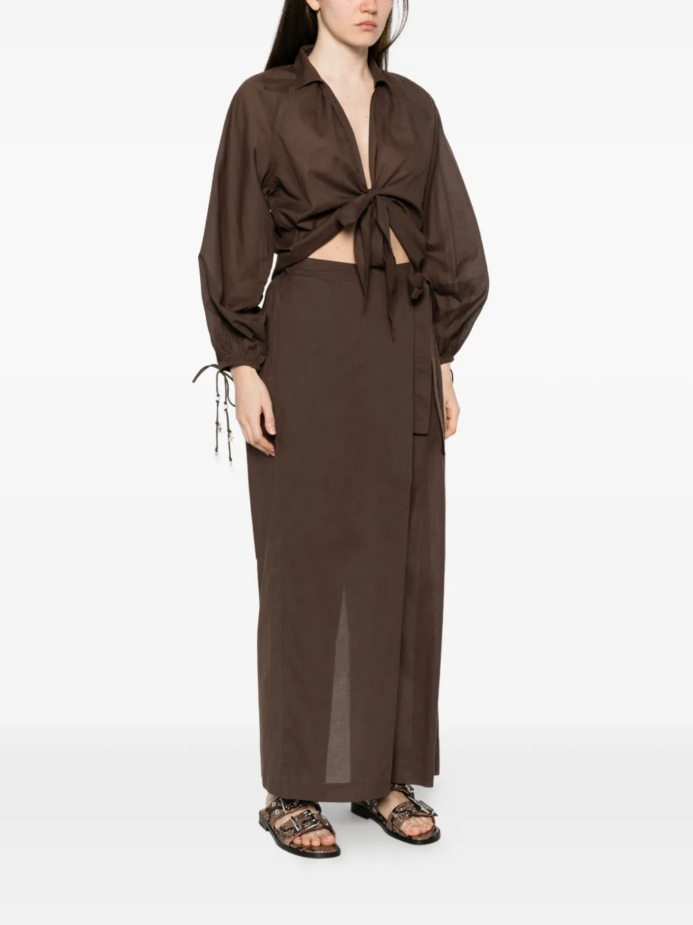 TWINSET Top met wijde pijpen en gestrikte voorkant Bruin