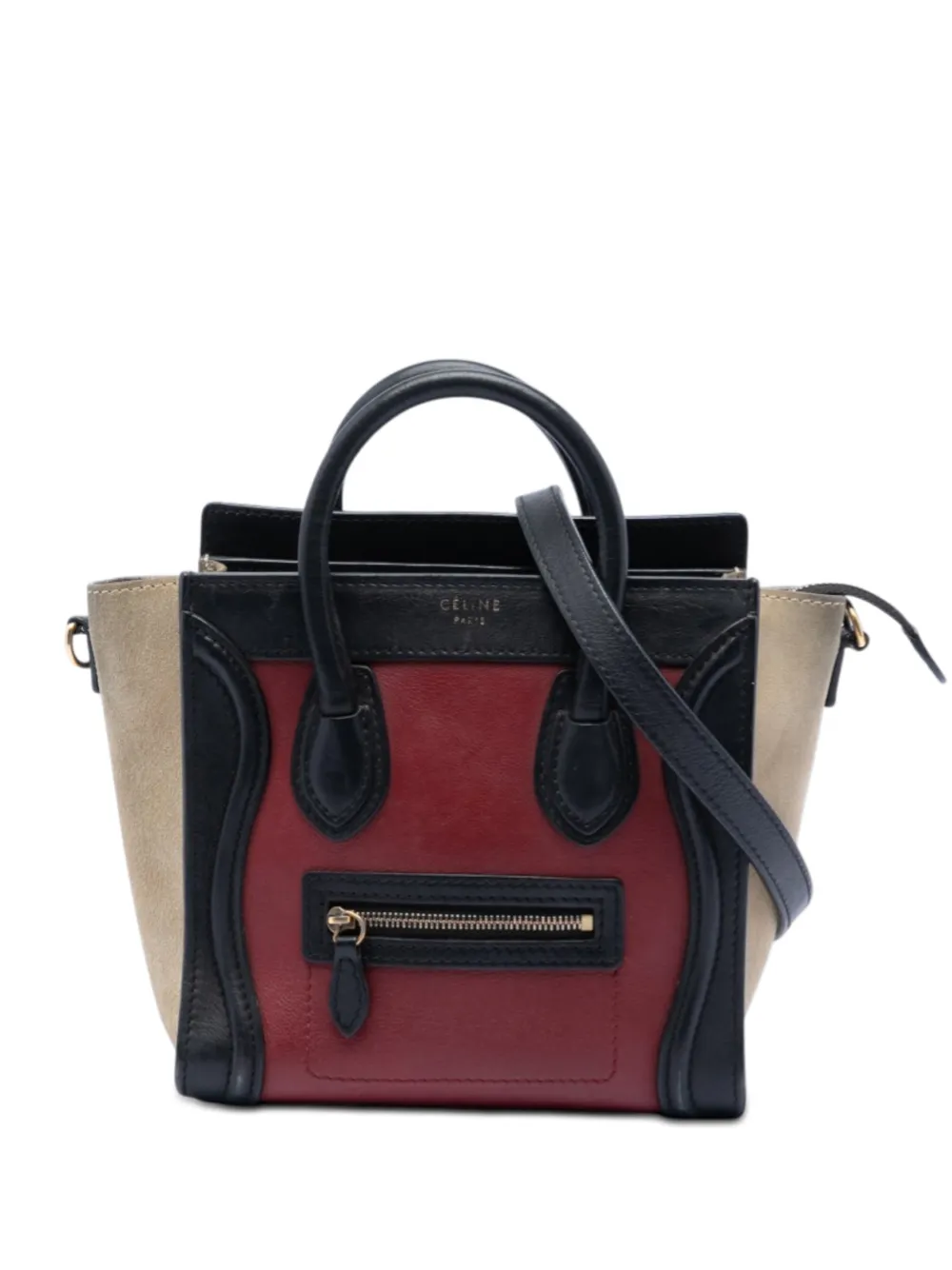 Celine Pre-Owned 2012 Nano Tricolor Calfskin and Suede Luggage Tote satchel - Rosso