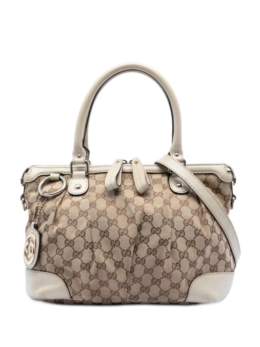Pre-owned Gucci 2016-2025 Gg Canvas Sukey Satchel In White