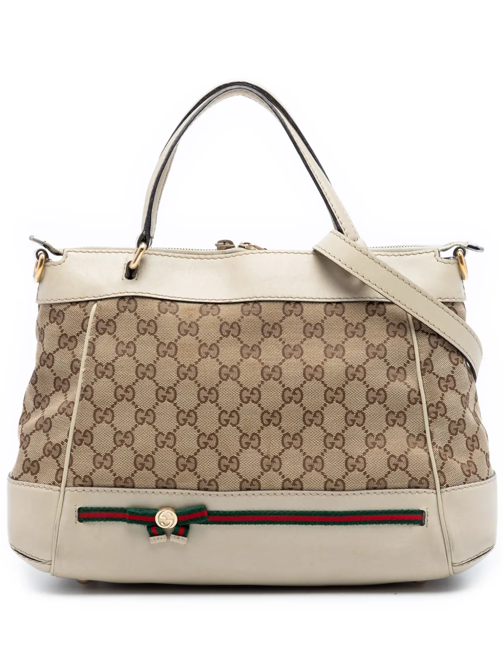 Pre-owned Gucci 2016-2026 Gg Canvas Web Mayfair Satchel In Neutral
