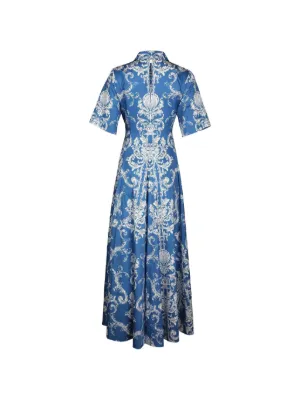 green emerald velvet dress Magical Blossom Blue Marni Cotton Midi Dress main image 0