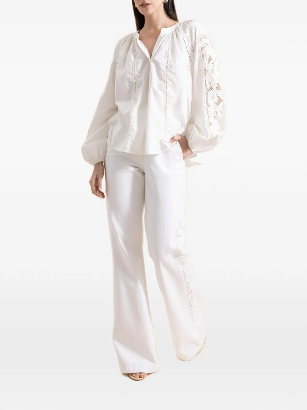 DMN Paris Vinnie lace-trim jeans - Bianco