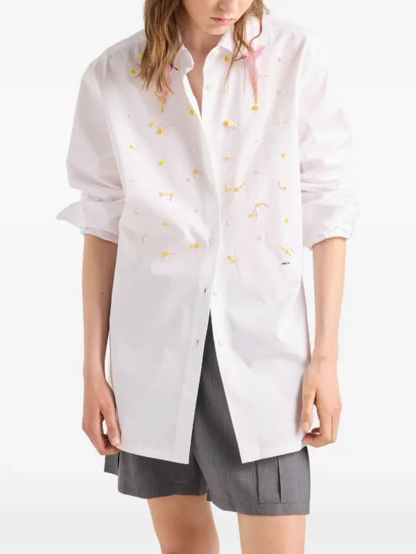 Prada Embroidered Poplin Shirt | White | FARFETCH ZA