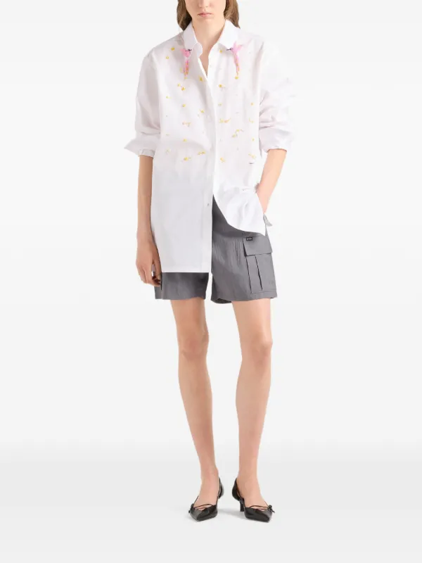 Prada Embroidered Poplin Shirt | White | FARFETCH ZA