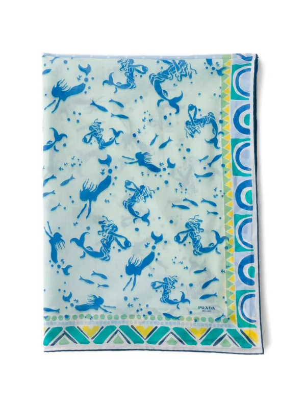 Prada Printed Cotton Pareo | Blue | FARFETCH
