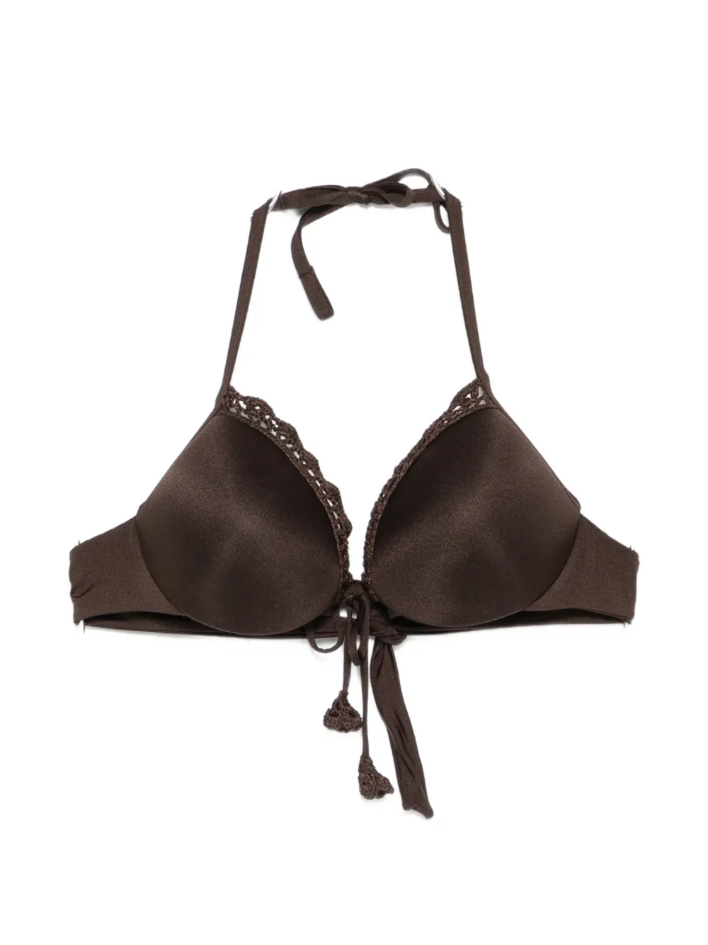 TWINSET crochet-trim halterneck bikini top - Marrone