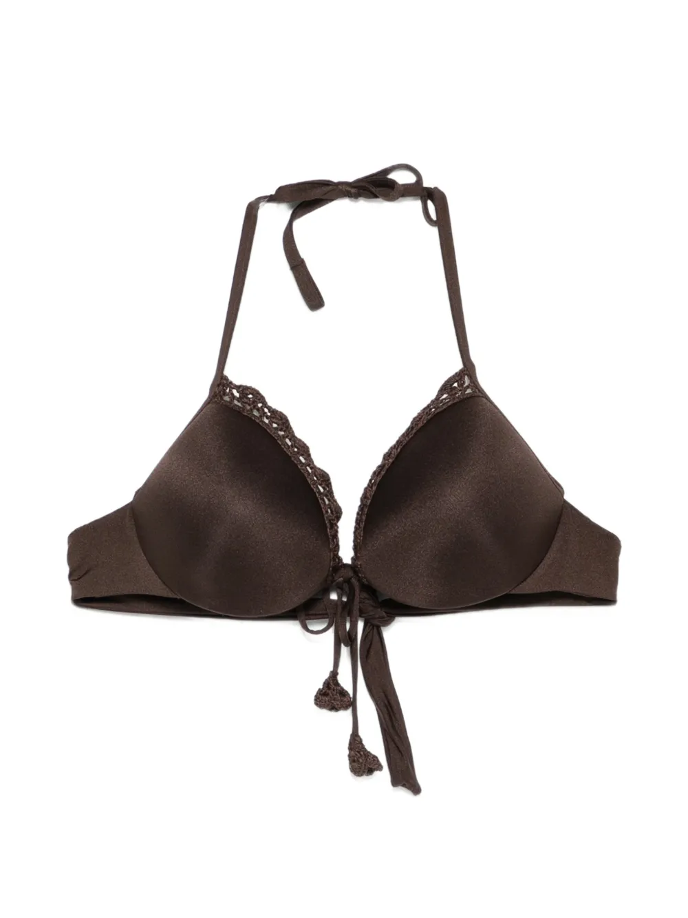 TWINSET crochet-trim halterneck bikini top - Marrone