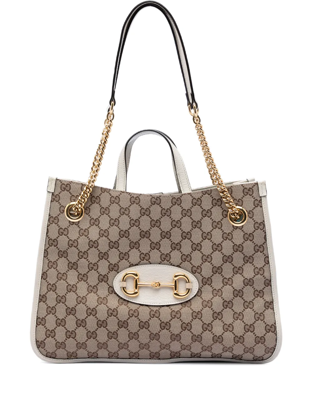 Gucci Pre-Owned 2016-2026 Medium GG Canvas Horsebit 1955 Chain Tote satchel - Bianco