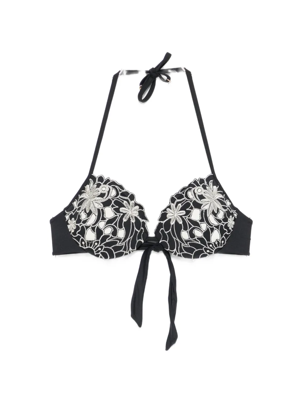 TWINSET embroidered halterneck bikini top - Nero