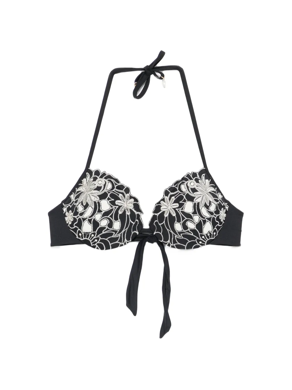 TWINSET embroidered halterneck bikini top - Nero