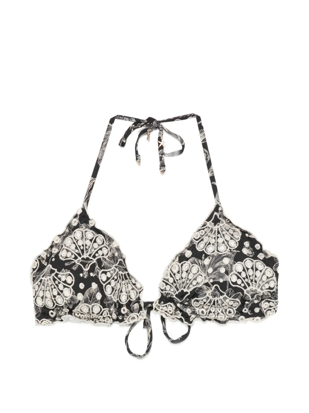 TWINSET Toile de Jouy broderie anglaise bikini top - Nero