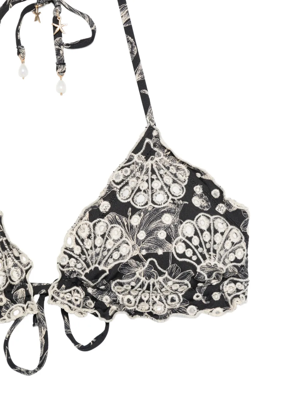 TWINSET Toile de Jouy broderie anglaise bikinitop Zwart