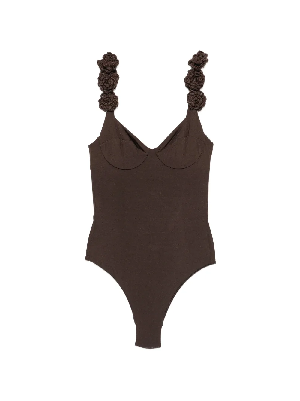 TWINSET floral-applique swimsuit - Marrone