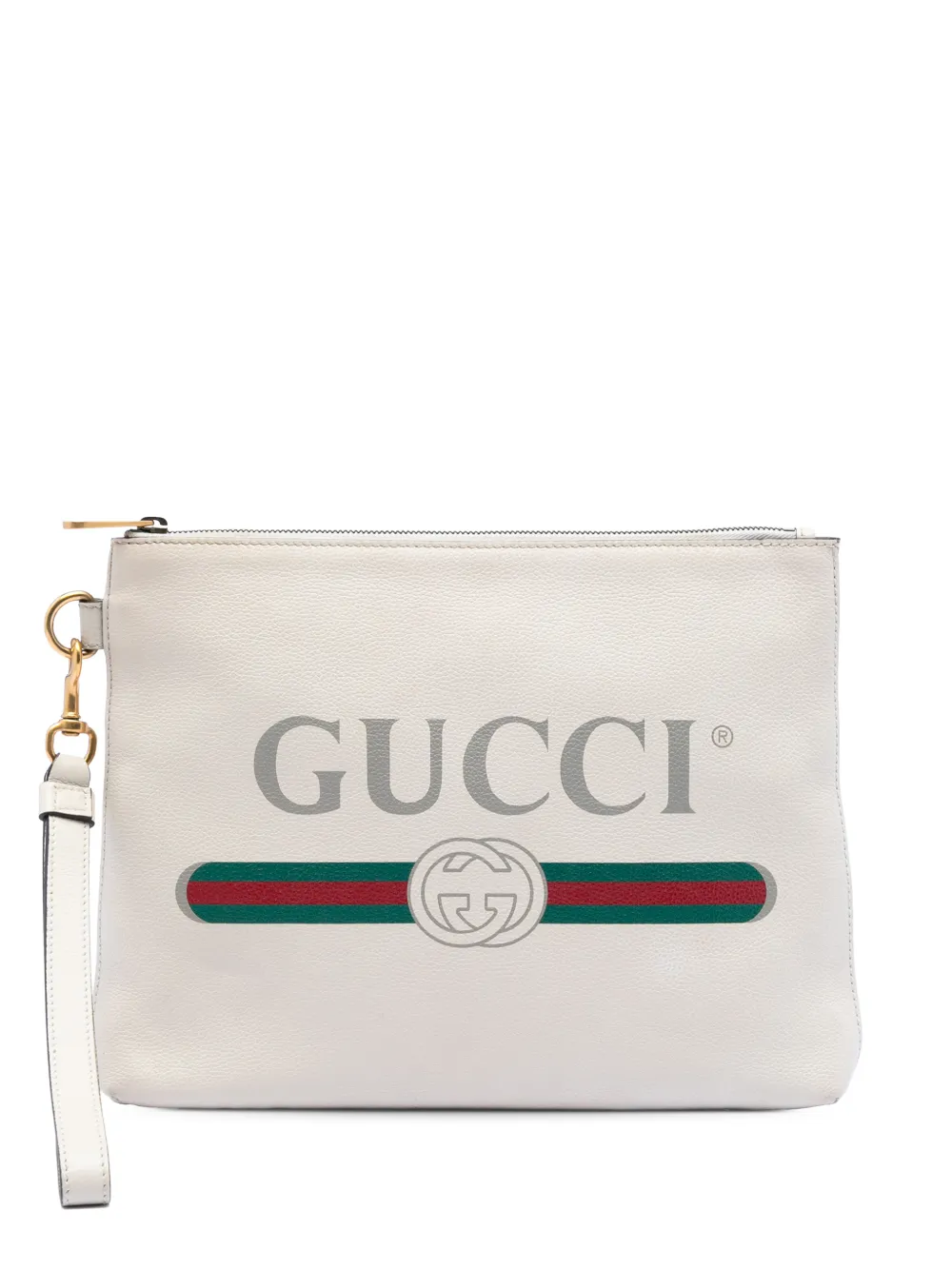 Gucci Pre-Owned 2016-2026 Leather Logo clutch bag - Bianco