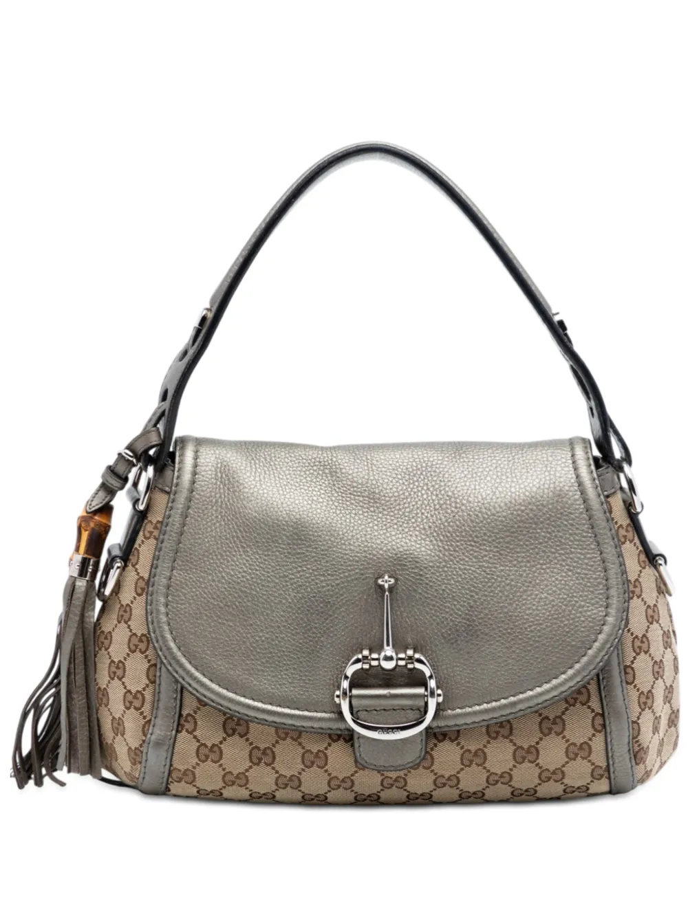 Pre-owned Gucci 2000-2015 Medium Gg Canvas Techno Horsebit Satchel In Neutral