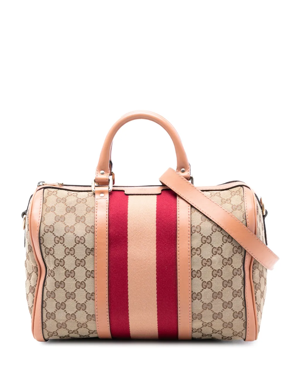 Pre-owned Gucci 2016-2025 Medium Gg Canvas Web Joy Boston Bag Satchel In Neutral