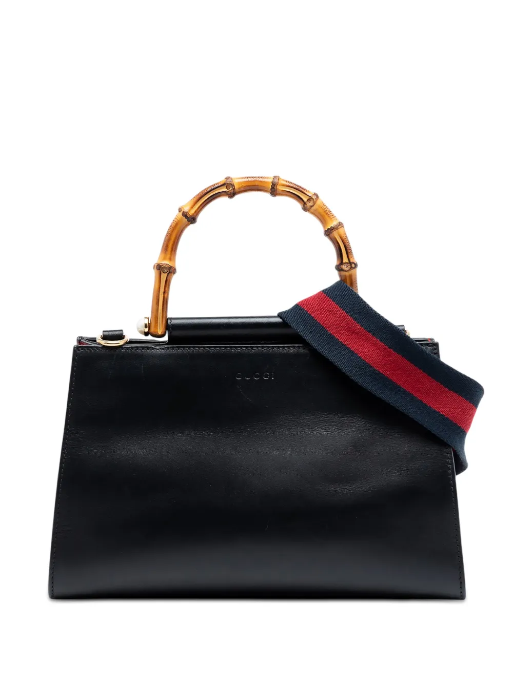 Pre-owned Gucci 2016-2025 Small Leather Bamboo Nymphaea Web Satchel In Black