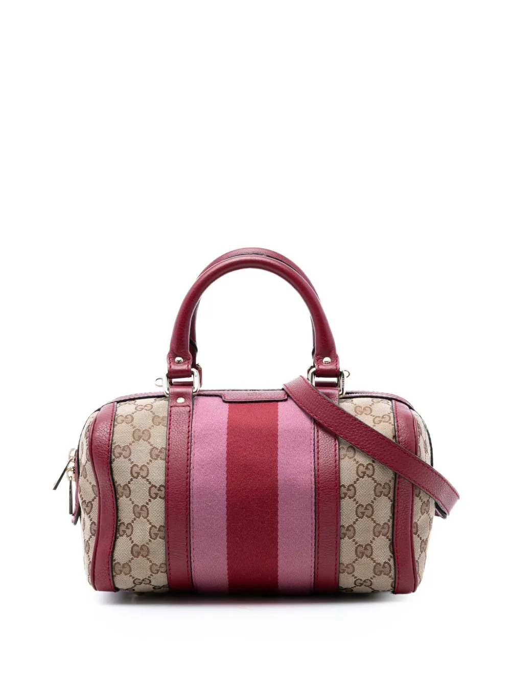 Pre-owned Gucci 2016-2025 Small Gg Canvas Web Joy Boston Bag Satchel In Red