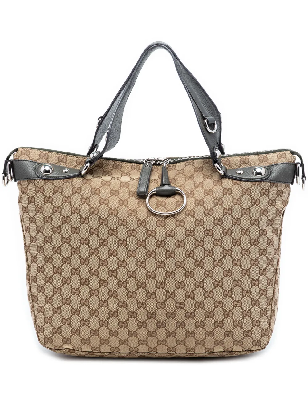 Pre-owned Gucci 2016-2025 Large Gg Canvas Icon Bit Satchel In Gray