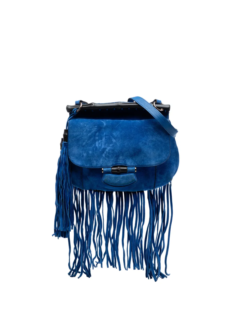 Gucci Pre-Owned 2016-2025 Medium Suede Bamboo Nouveau Fringe crossbody bag - Blu