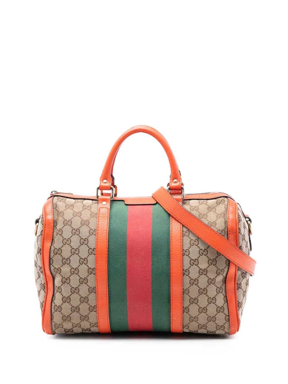 Pre-owned Gucci 2000-2015 Medium Gg Canvas Web Joy Boston Bag Satchel In Neutral