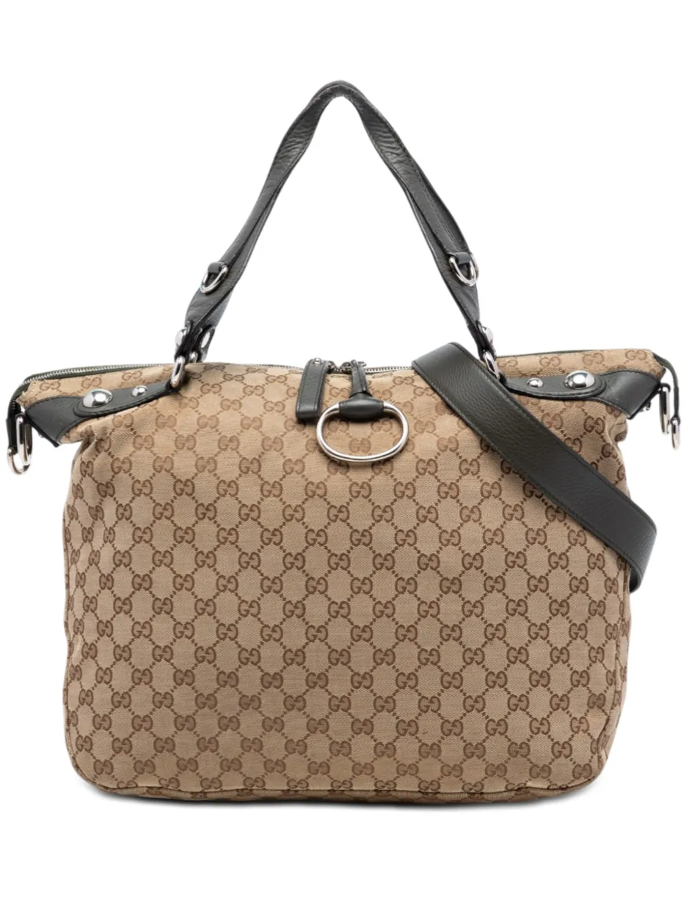 Pre-owned Gucci 2016-2026 Large Gg Canvas Icon Bit Satchel In Gray