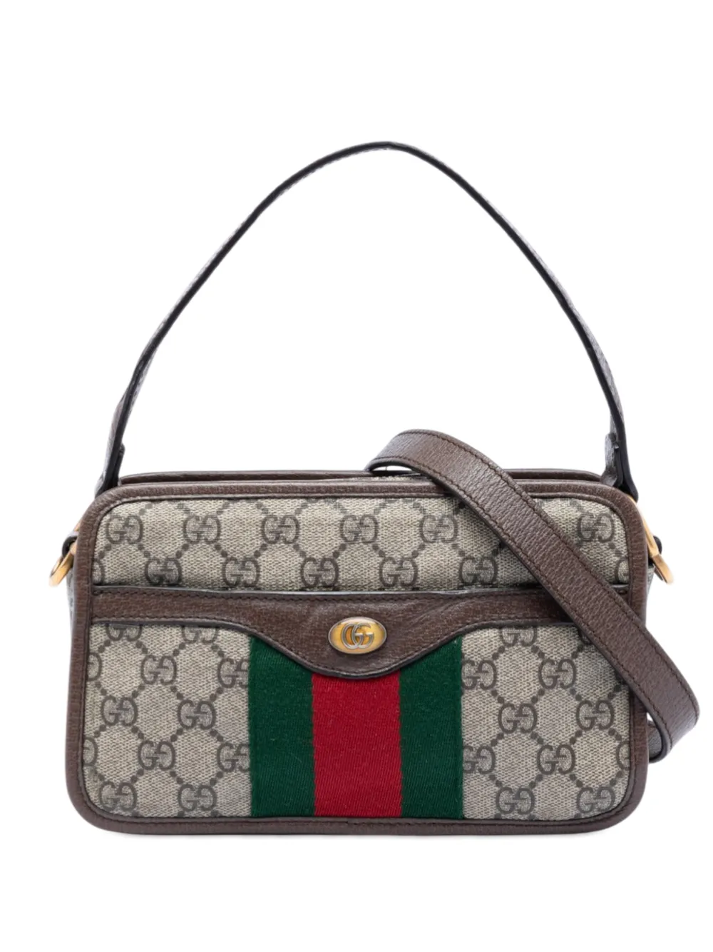 Pre-owned Gucci 2016-2025 Small Gg Supreme Web Ophidia Top Handle Bag Satchel In Neutral