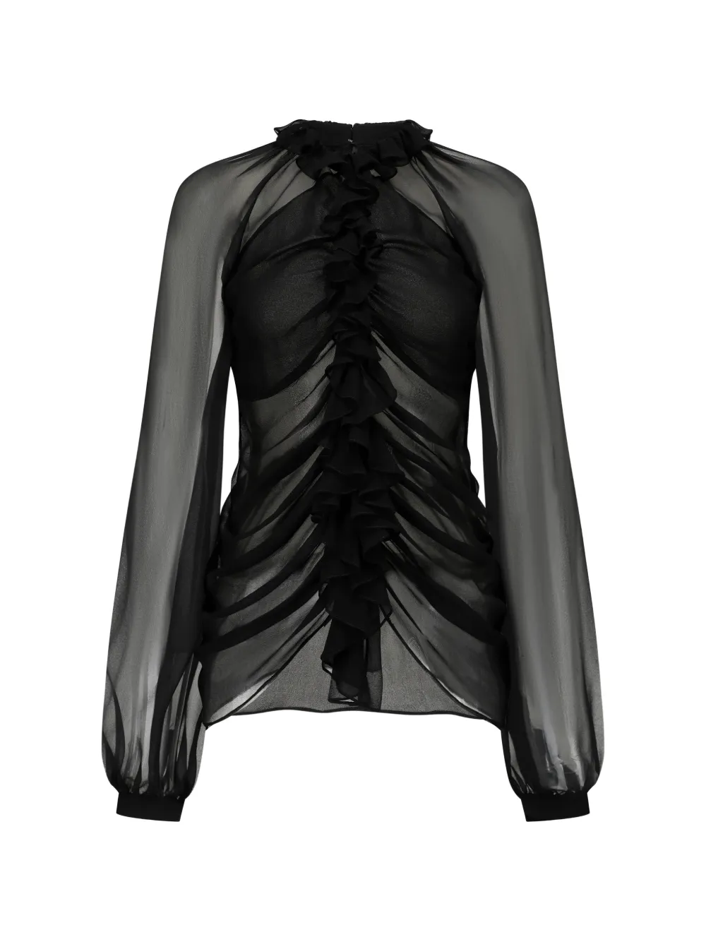 OUDE WAAG ruffled ruched-detail blouse - Nero