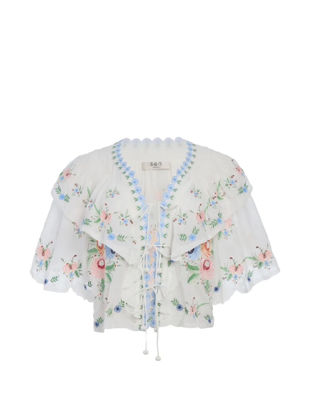 Sea floral-embroidered blouse - White