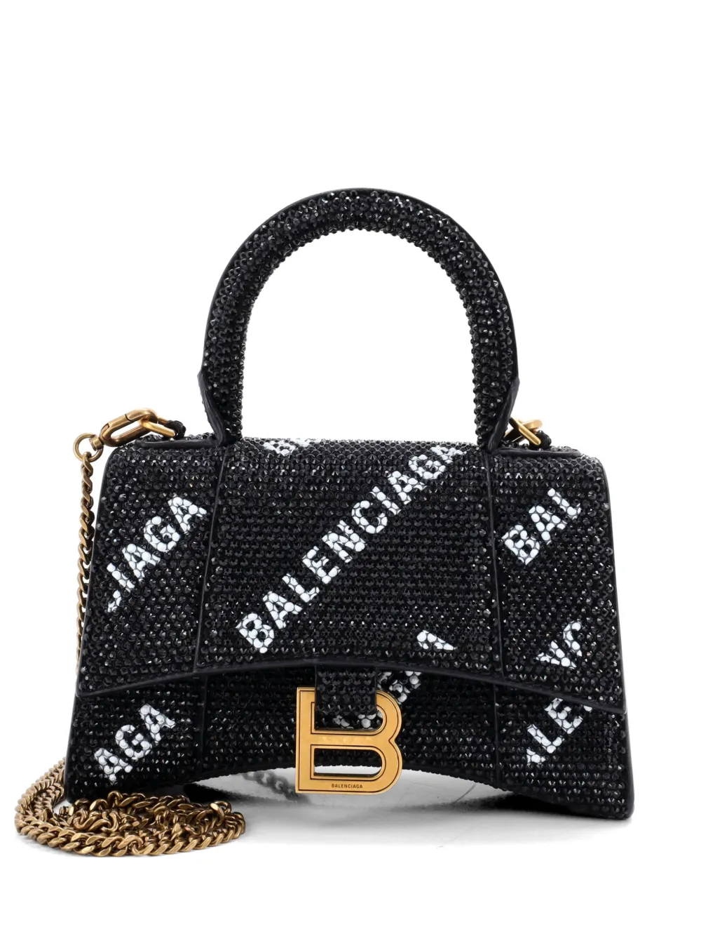 Balenciaga Pre-Owned Borsa a tracolla Hourglass XS in pelle scamosciata con logo all-over e cristalli - Nero
