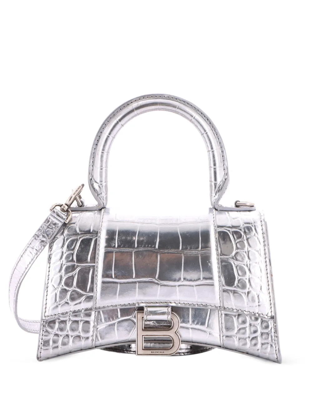 Balenciaga Pre-Owned Borsa a tracolla Hourglass XS in pelle goffrata effetto coccodrillo con manico - Effetto metallizzato