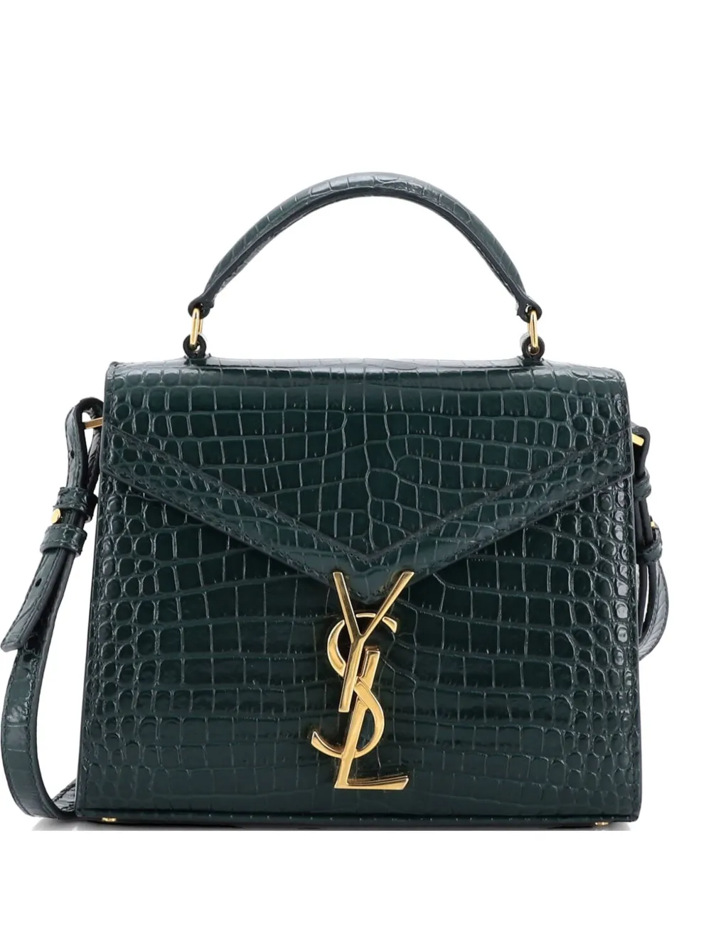 Saint Laurent Pre-Owned Borsa a spalla Cassandra mini in pelle goffrata effetto coccodrillo - Verde