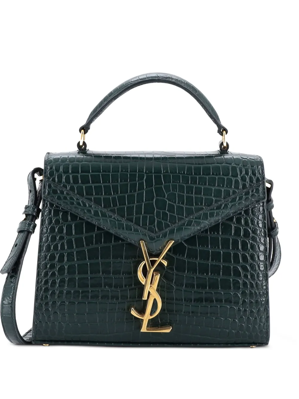 Saint Laurent Pre-Owned Borsa a spalla Cassandra mini in pelle goffrata effetto coccodrillo - Verde