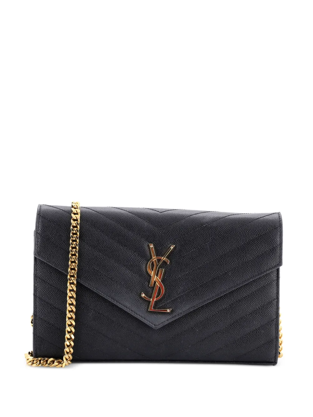 Saint Laurent Pre-Owned Mittelgroße Classic Monogram Wallet On Chain Matelasse Umhängetasche mit Zickzackmuster - Schwarz