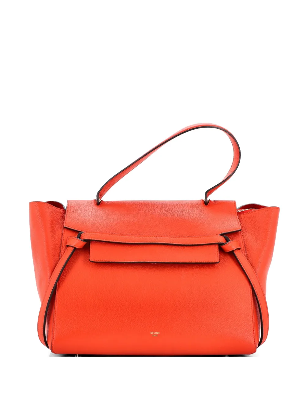 Pre-owned Celine Belt Bag Textured Leather Medium Satchel In Orange
