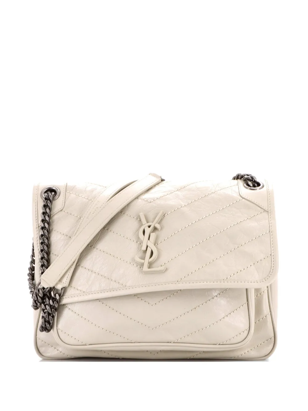 Saint Laurent Pre-Owned Borsa a spalla Niki media in pelle matelassé con motivo chevron con catena e battente - Toni neutri