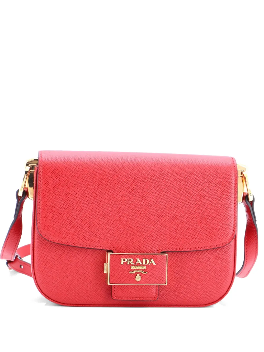 Prada Pre-Owned Embleme Flap Bag Saffiano Leather Small shoulder bag - Rosso
