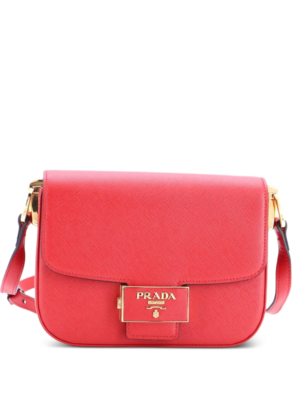 Prada Pre-Owned Embleme Flap Bag Saffiano Leather Small shoulder bag - Rosso