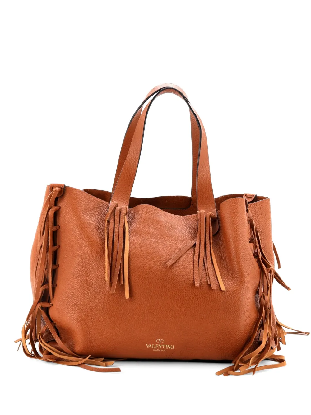 Valentino Garavani Pre-Owned C-Rockee Fringe Leather Medium tote bag - Marrone