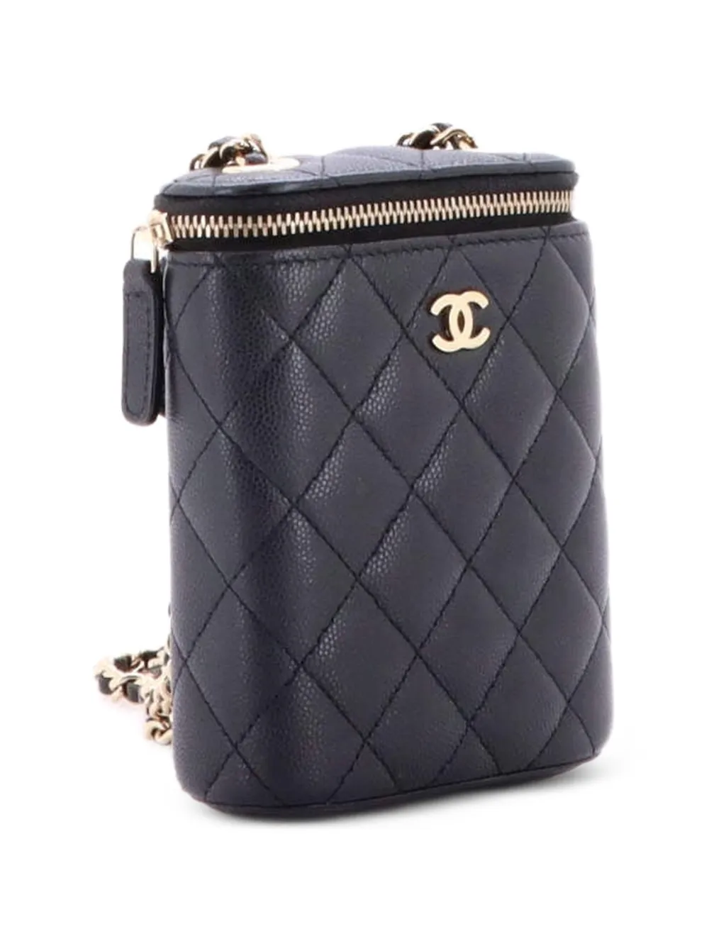 Chanel Pre-owned Vertical Classic Vanity Case with Chain Quilted Caviar Small Shoulder Bag in Black, view 3