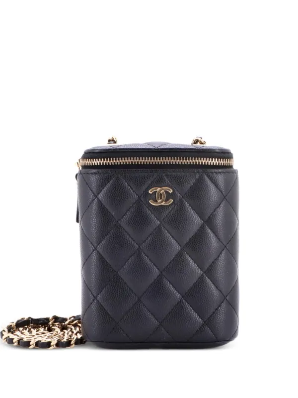 Chanel Pre-owned Vertical Classic Vanity Case with Chain Quilted Caviar Small Shoulder Bag in Black