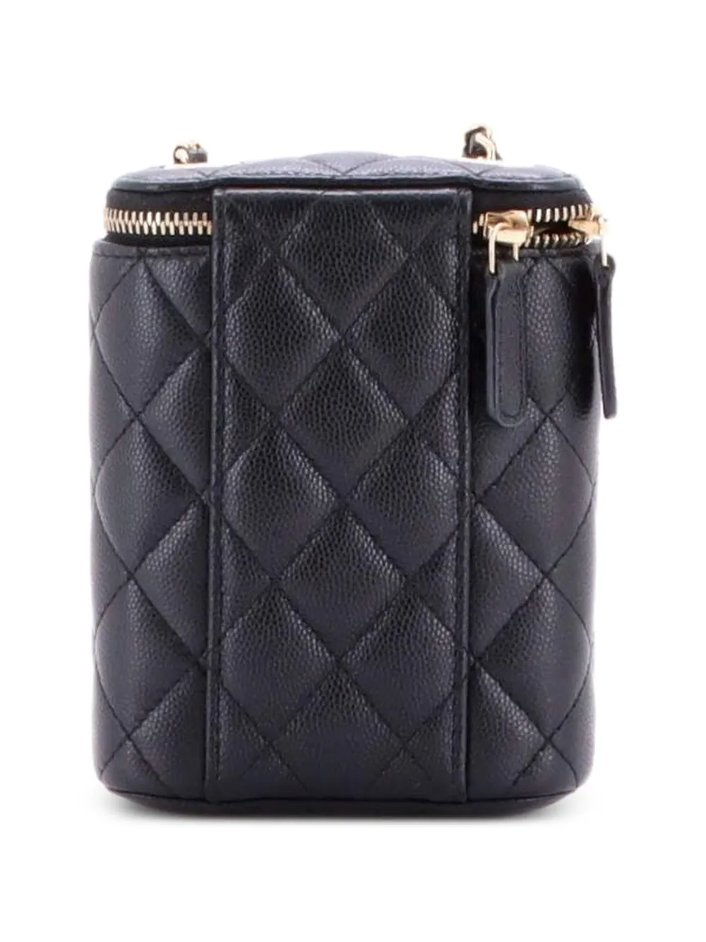 Chanel Pre-owned Vertical Classic Vanity Case with Chain Quilted Caviar Small Shoulder Bag in Black, view 2